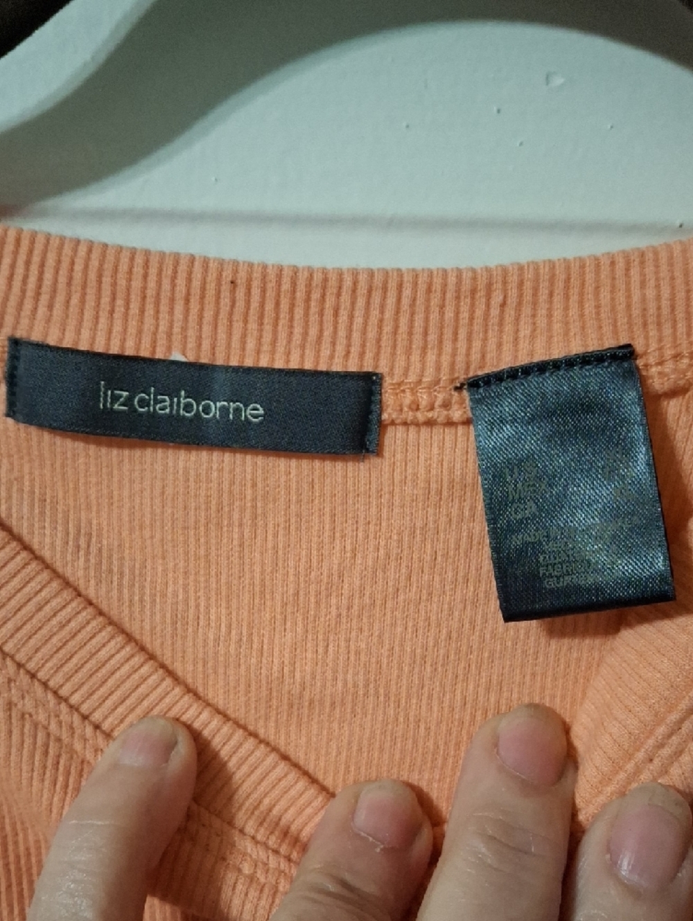 Liz Claiborne Peach Ribbed Long-Sleeve Crewneck Top (Mis170) - Picture 2 of 3